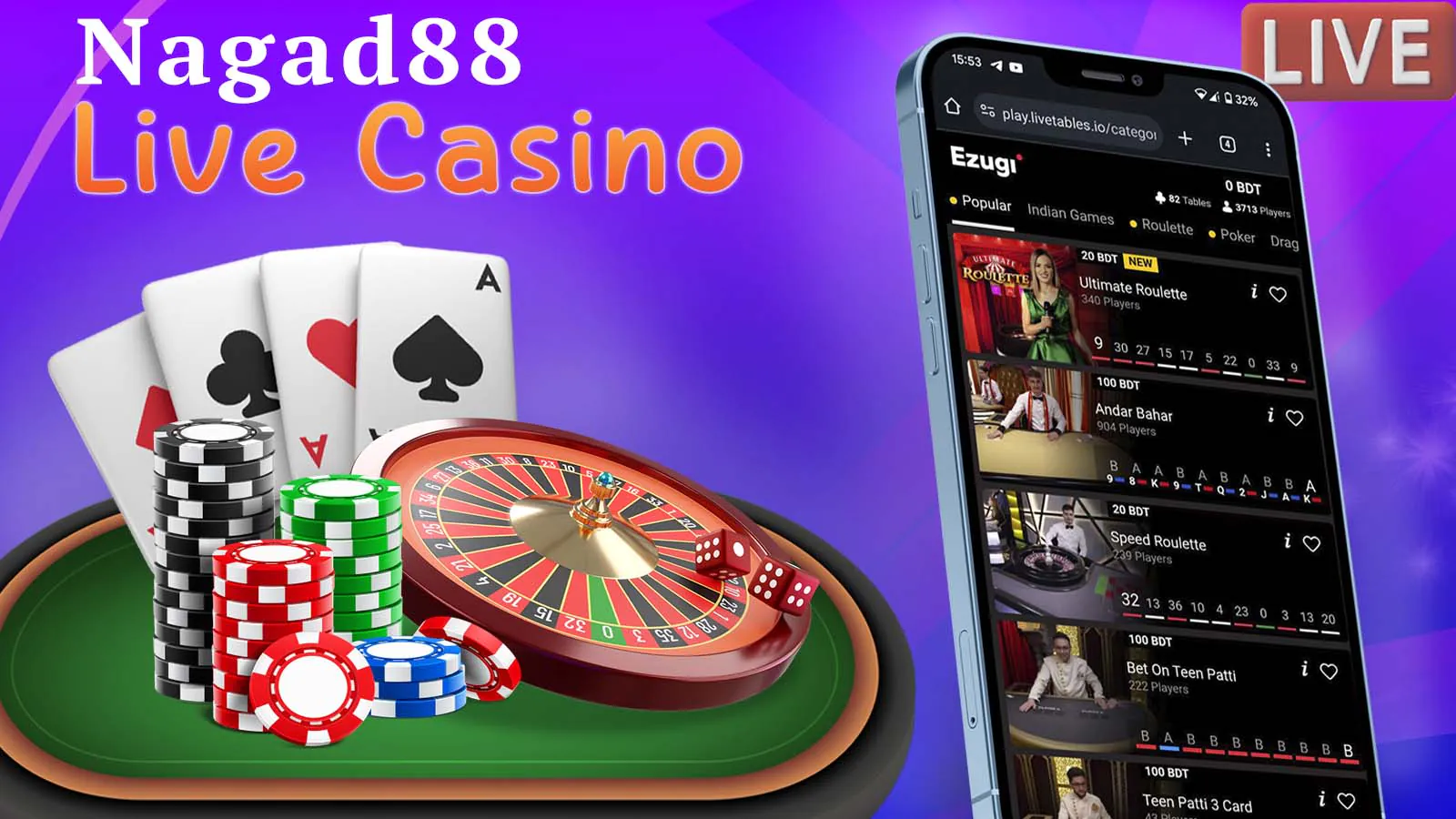 Live games with real dealers in Nagad88 Live Casino section
