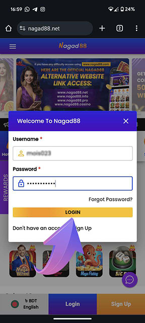 Log in to the Nagad88 platform