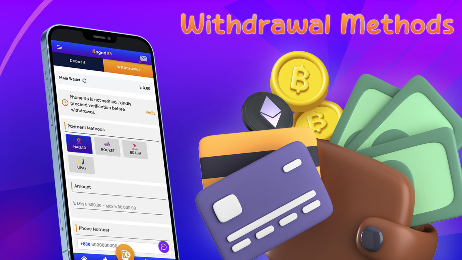 Various methods of withdrawing funds
